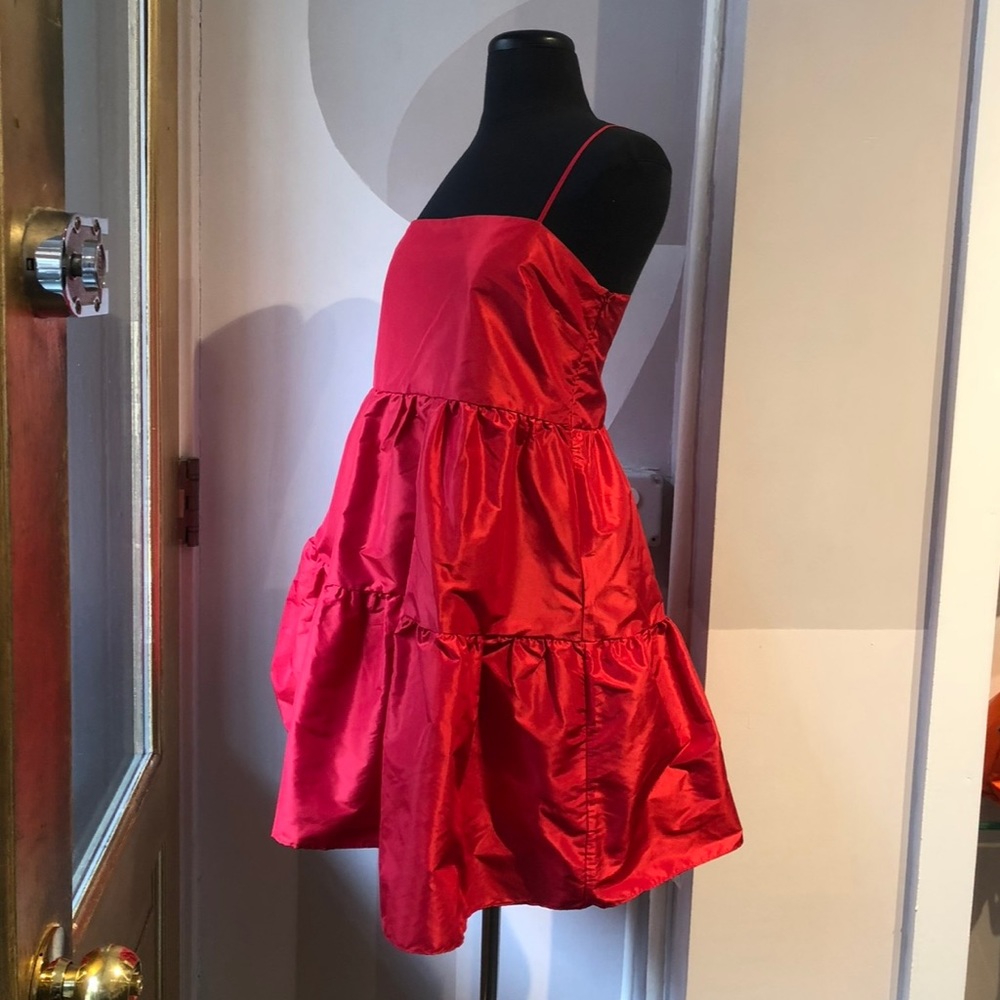 Cynthia Rowley Silk Taffeta Tiered Mini Dress Cherry Red Size Large